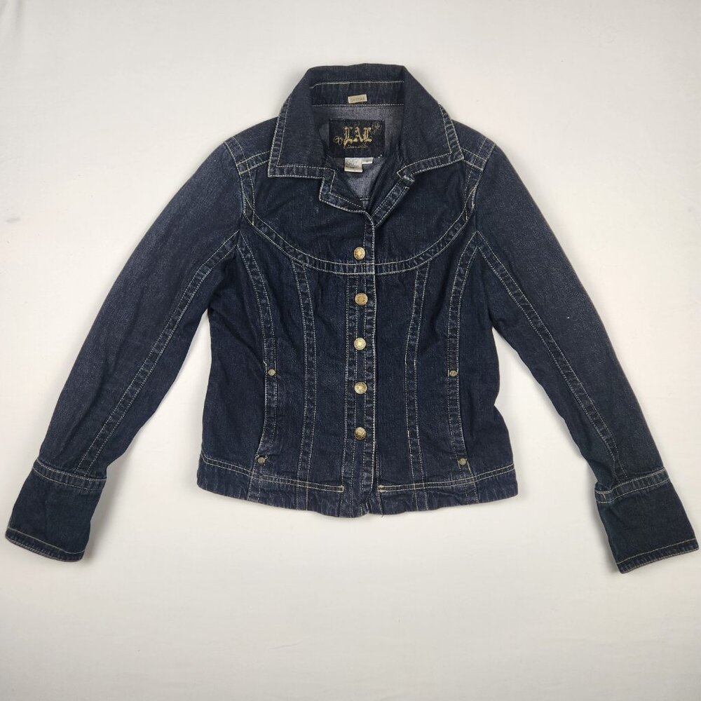 Live a Little cropped denim jacket small stitch accent Y2K casual